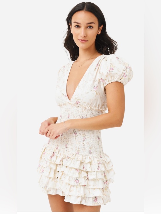 LoveShackFancy Dresses & Skirts - LoveShackFancy Radia Floral Smocked Ruffle Mini Dress Size M